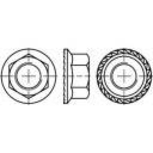 TOOLCRAFT 1067601 šestihranné matice s ozubením a přírubou M4 DIN 6923 nerezová ocel A4 500 ks