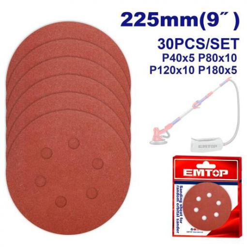 Sada 30 ks brusných disků 225mm se suchým zipem pro brusku na sádrokarton