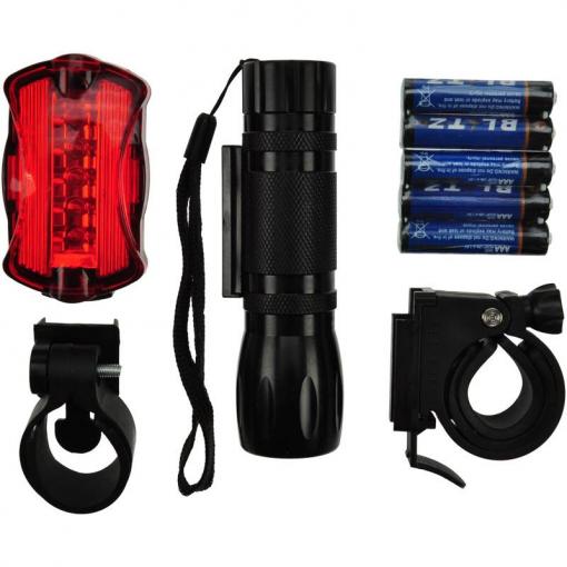 Solight sada cyklo světel, přední 3W LED + zadní 5x LED, 2x držák, 5x AAA baterie - WL19