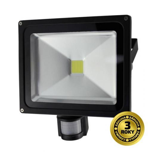 Solight LED venkovní reflektor, 30W, 2400lm, AC 230V, černá, se senzorem - WM-30WS-E
