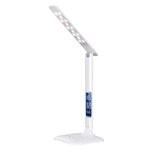 Solight LED stmívatelná stolní lampička s displejem, 6W, volba teploty světla, bílý lesk - WO43