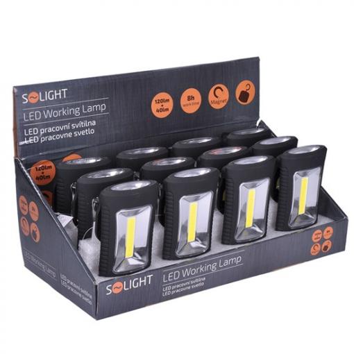 Solight LED svítilna pracovní, 3W COB + 3 SMD LED, hák + magnet, 3 x AAA - WL108