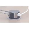 Solight výsuvný blok zásuvek, 3 zásuvky, 2x USB, kruhový tvar nízký,  prodlužovací přívod 1,5m, 3 x 1mm2, stříbrný - PP100USB