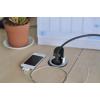 Solight USB vestavná zásuvka s víčkem, 1 zásuvka, plast, délka 1,5m, 3x 1mm2, USB 2100mA, stříbrná - PP122