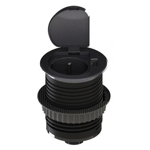 Solight USB vestavná zásuvka s víčkem, 1 zásuvka, plast, délka 1,5m, 3x 1mm2, USB 2100mA, stříbrná - PP122