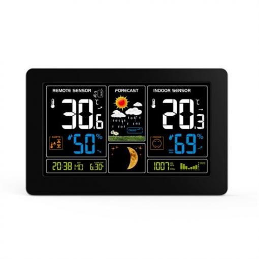 Solight meteostanice, extra velký barevný LCD, teplota, vlhkost, tlak, RCC, USb nabíjení, černá - TE81