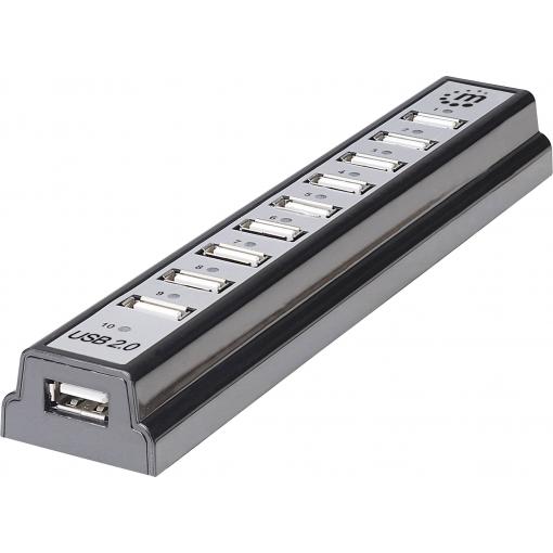 Manhattan 161572 USB Hub 10 portů USB-A USB 2.0 480 MBit/s černá, stříbrná Manhattan USB-A 10-Port Desktop Hub, 10x USB-A Ports, 480 Mbps (USB 2.0)