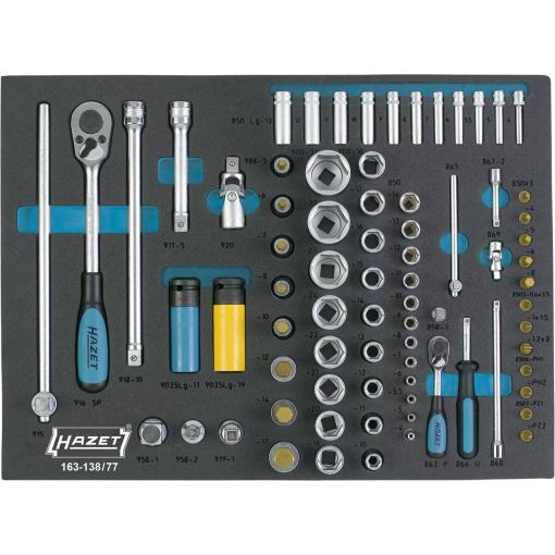 Hazet sada nástrčných klíčů, metrický, 1/4 (6,3 mm), 1/2, 77dílná, 163-138/77