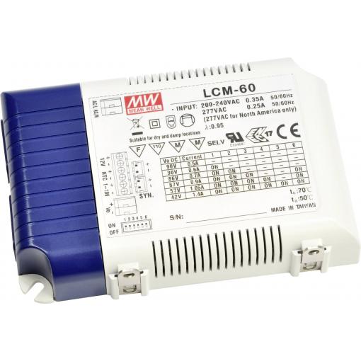 MEAN WELL LCM-60 LED driver konstantní proud 60 W 0.5 - 4.4 A 2 - 90 V/DC PFC spínací obvod , ochrana proti přepětí , stmívatelný 1 ks