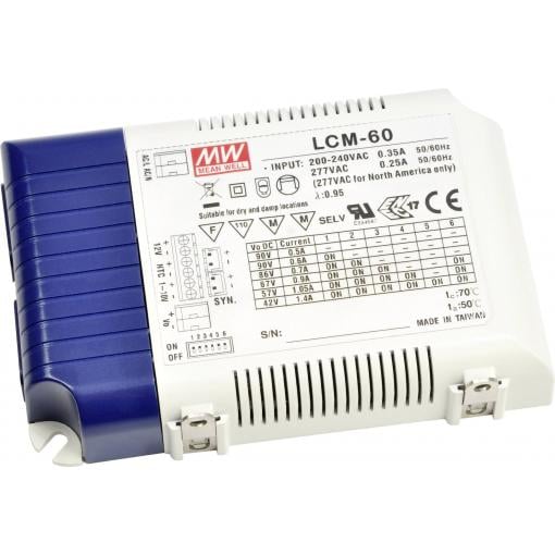 MEAN WELL LCM-60DA LED driver konstantní proud 60 W 0.5 - 1.4 A 2 - 90 V/DC stmívatelný, PFC spínací obvod , ochrana proti přepětí 1 ks
