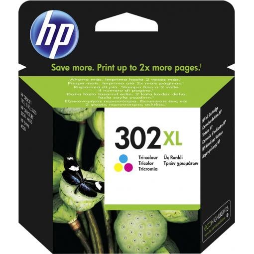 HP 302XL Ink originál azurová, purppurová, žlutá F6U67AE Inkousty