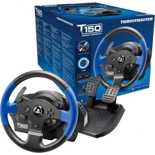 Thrustmaster T150 RS Force Feedback volant USB 2.0 PlayStation 3, PlayStation 4, PC černá, modrá vč. pedálů