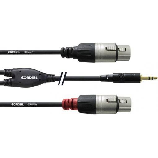 Cordial audio kabelový adaptér [1x jack zástrčka 3,5 mm - 2x XLR zásuvka] 3.00 m černá