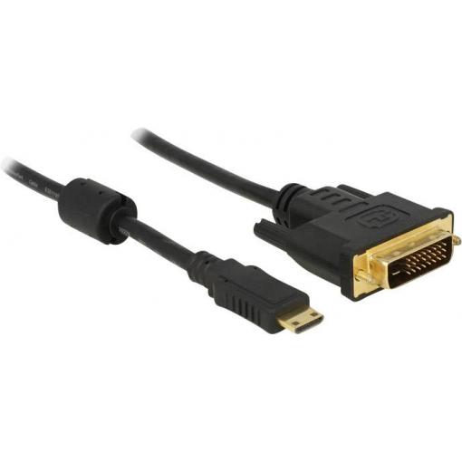 Delock HDMI / DVI kabelový adaptér Zástrčka HDMI Mini-C, DVI-D 24+1pol. Zástrčka 2.00 m černá 83583 s feritovým jádrem, lze šroubovat, pozlacené kontakty HDMI