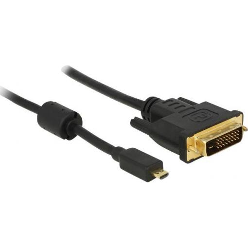 Delock HDMI / DVI kabelový adaptér Zástrčka HDMI Micro-D, DVI-D 24+1pol. Zástrčka 1.00 m černá 83585 s feritovým jádrem, lze šroubovat, pozlacené kontakty HDMI