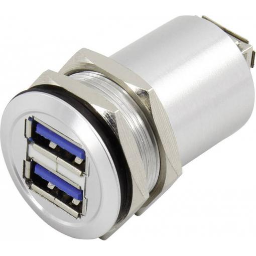 TRU COMPONENTS USB-14-BK Dvojitá vestavná zásuvka USB A 3.0 zásuvka, vestavná Množství: 1 ks