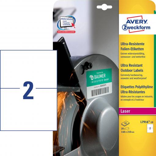 Avery-Zweckform L7916-10 210 x 148 mm polyethylenová fólie bílá 20 ks trvalé Fóliové etikety