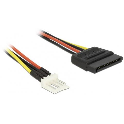 Delock napájecí kabel [1x proudová SATA zástrčka 15pólová - 1x floppy zástrčka 4pólová] 0.24 m černá, červená, žlutá