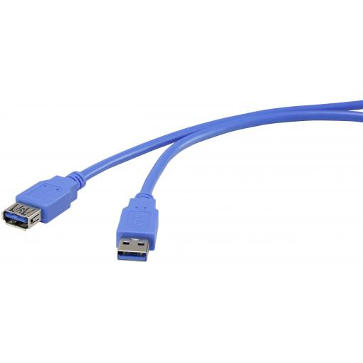 Renkforce USB kabel USB 3.2 Gen1 USB-A zástrčka, USB-A zásuvka 1.80 m modrá pozlacené kontakty RF-4262127
