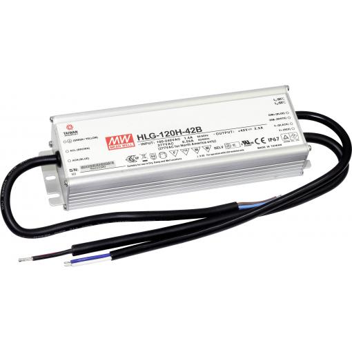 MEAN WELL HLG-120H-42B LED driver, napájecí zdroj pro LED konstantní napětí, konstantní proud 121 W 2.9 A 21 - 42 V/DC stmívatelný, PFC spínací obvod , ochrana
