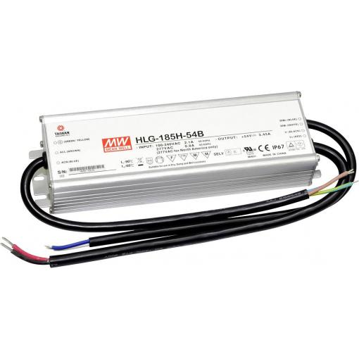 MEAN WELL HLG-185H-54B LED driver, napájecí zdroj pro LED konstantní napětí, konstantní proud 186 W 3.45 A 27 - 54 V/DC stmívatelný, PFC spínací obvod ,