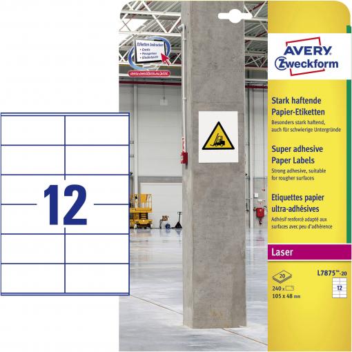 Avery-Zweckform L7875-20 Etikety lepící 105 x 48 mm papír bílá 240 ks trvalé, silné inkoustová tiskárna, laserová tiskárna, barevná laserová tiskárna, kopírka,