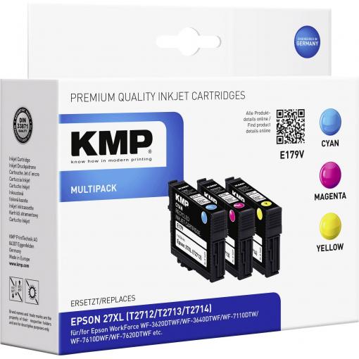 KMP Ink náhradní Epson 27XL, T2715, T2712, T2713, T2714 kompatibilní kombinované balení azurová, purppurová, žlutá E179V 1627,4005