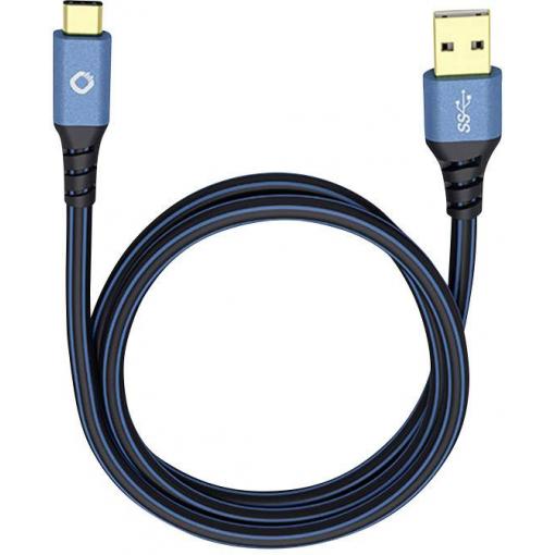 USB 3.0 [1x USB 3.0 zástrčka A - 1x USB-C® zástrčka] 3.00 m modrá pozlacené kontakty Oehlbach USB Plus C3