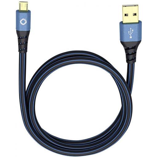 USB 2.0 [1x USB 2.0 zástrčka A - 1x micro USB 2.0 zástrčka B] 0.50 m modrá pozlacené kontakty Oehlbach USB Plus Micro