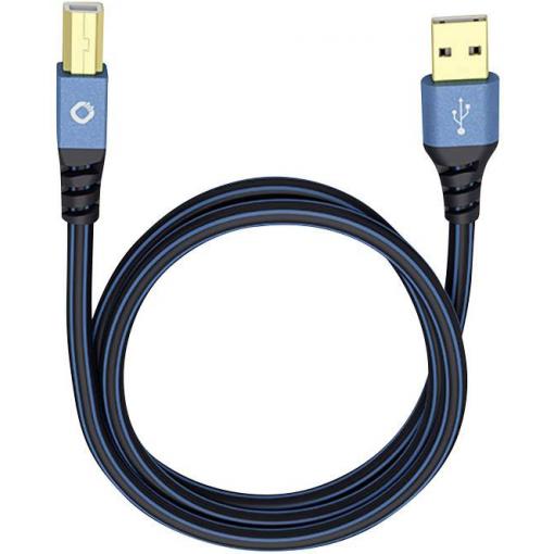 USB 2.0 [1x USB 2.0 zástrčka A - 1x USB 2.0 zástrčka B] 10.00 m modrá pozlacené kontakty Oehlbach USB Plus B