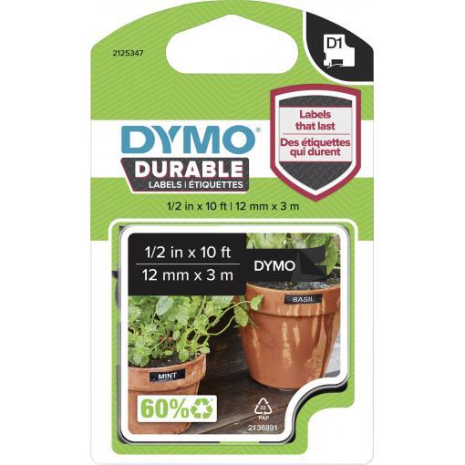 etikety DYMO D1 1978365 vinyl Barva pásky: černá Barva písma:bílá 12 mm 3 m