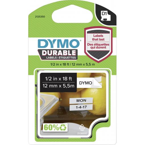 etikety DYMO D1 1978364 vinyl Barva pásky: bílá Barva písma:černá 12 mm 5.5 m