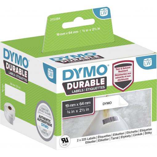 DYMO 2112284 etikety v roli 64 x 19 mm polypropylenová fólie bílá 900 ks trvalé univerzální etikety, Adresní nálepky