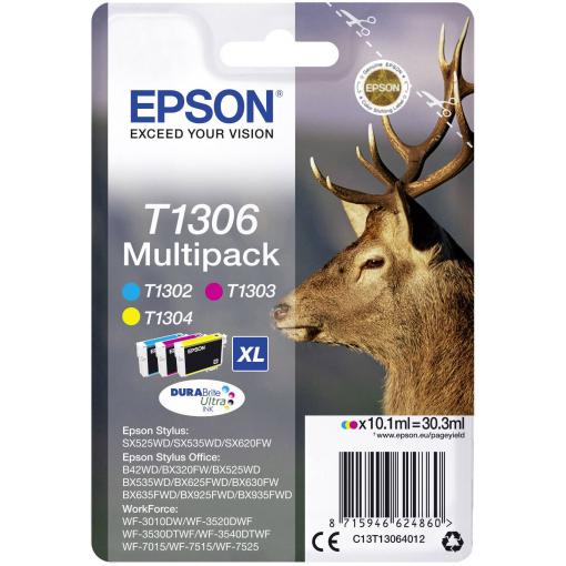 Epson Ink T1306 originál kombinované balení azurová, purppurová, žlutá C13T13064012