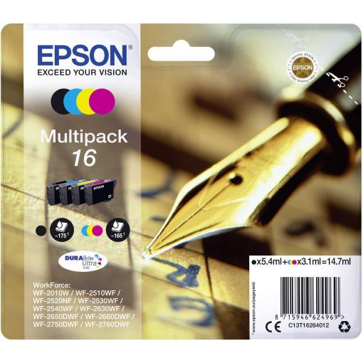 Epson Ink T1626, 16 originál kombinované balení černá, azurová, purppurová, žlutá C13T16264012