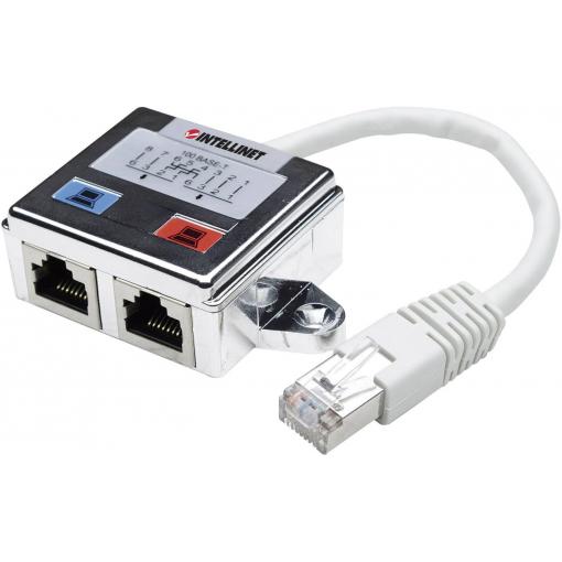Intellinet RJ45 síťový adaptér CAT 5 [1x RJ45 zástrčka - 2x RJ45 zásuvka] 0 mm stříbrná, bílá