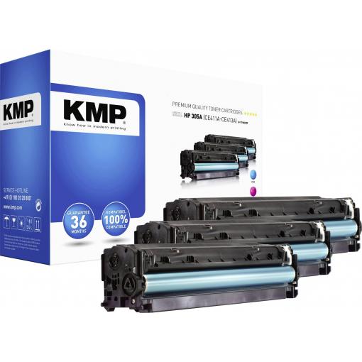 KMP Toner náhradní HP 305A, CE411A, CE412A, CE413A kompatibilní kombinované balení azurová, purppurová, žlutá 3400 Seiten H-T196CMY 1233,0030