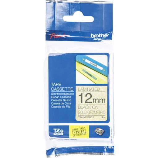 etikety Brother TZe, TZ TZe-MPGG31 Barva pásky: zlatá Barva písma:černá 12 mm 4 m
