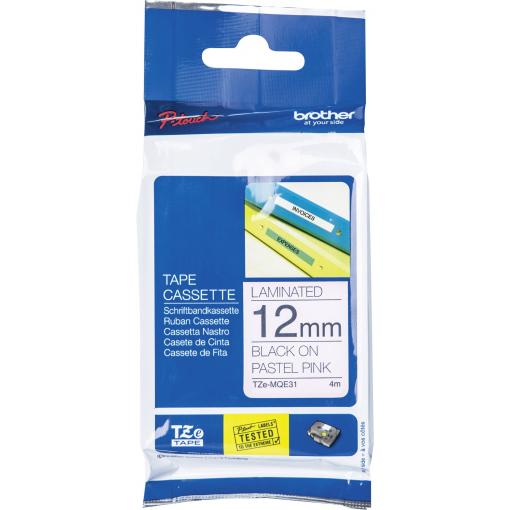 etikety Brother TZe, TZ TZe-MQE31 plast Barva pásky: pastelová růžová Barva písma:černá 12 mm 4 m