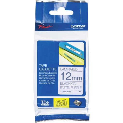 etikety Brother TZe, TZ TZe-MQF31 plast Barva pásky: pastelová fialová Barva písma:černá 12 mm 4 m