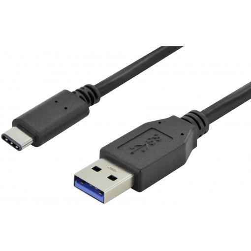 Digitus USB kabel USB 3.2 Gen1 USB-A zástrčka, USB-C ® zástrčka 1.00 m černá kulatý, oboustranně zapojitelná zástrčka, dvoužilový stíněný AK-300136-010-S