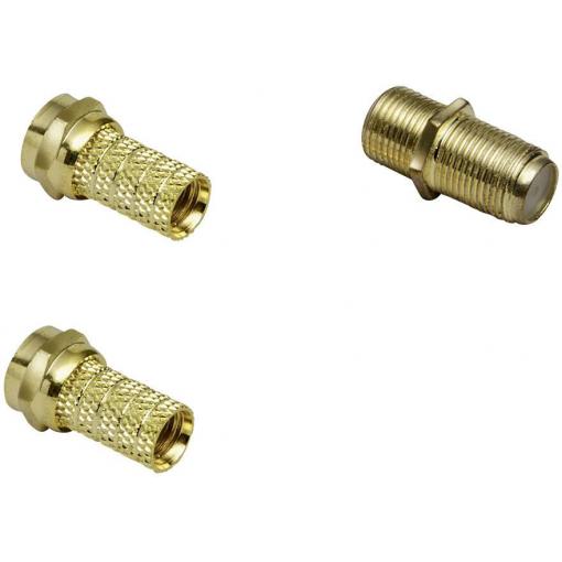 BKL Electronic 0403532 Sada F spojek Pozlacený Připojení kabelu: F zástrčka, F zásuvka, F zásuvka, F zástrčka Průměr lanka: 7 mm 1 sada