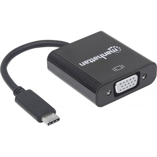 Manhattan 151771 USB / VGA adaptér [1x USB 3.1 zástrčka C - 1x VGA zásuvka] černá barevně rozlišený, flexibilní provedení, fóliové stínění, UL certifikace,