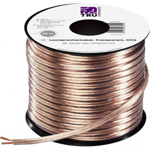 TRU COMPONENTS 1567141 reproduktorový kabel 2 x 2.50 mm² transparentní 20 m
