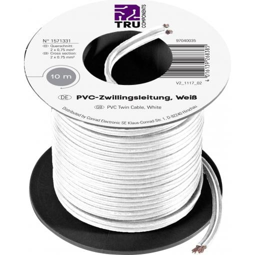 TRU COMPONENTS 1571331 lanko/ licna 2 x 0.75 mm² bílá 10 m