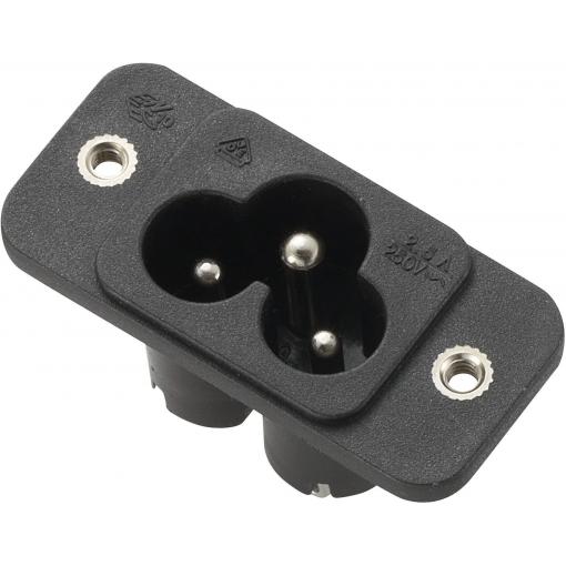 TRU COMPONENTS 1572263 IEC zástrčka C13/C14 zástrčka, vestavná rovná Počet kontaktů: 2 + PE 2.5 A černá 1 ks