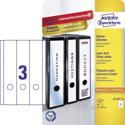 Avery-Zweckform štítky složek L4759-10 61 x 297 mm papír bílá trvalé 30 ks