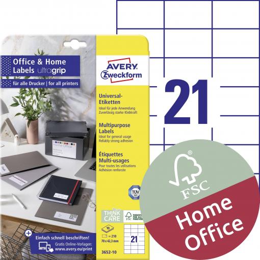 Avery-Zweckform 3652-10 univerzální etikety 70 x 42.3 mm papír bílá 210 ks trvalé inkoustová tiskárna, laserová tiskárna, barevná laserová tiskárna, kopírka,