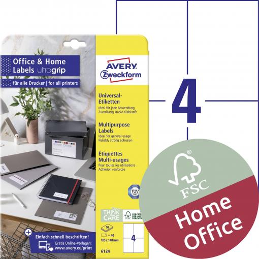 Avery-Zweckform 6124 univerzální etikety 105 x 148 mm papír bílá 40 ks trvalé inkoustová tiskárna, laserová tiskárna, barevná laserová tiskárna, kopírka,