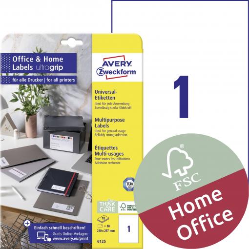 Avery-Zweckform 6125 univerzální etikety 210 x 297 mm papír bílá 10 ks trvalé inkoustová tiskárna, laserová tiskárna, barevná laserová tiskárna, kopírka,